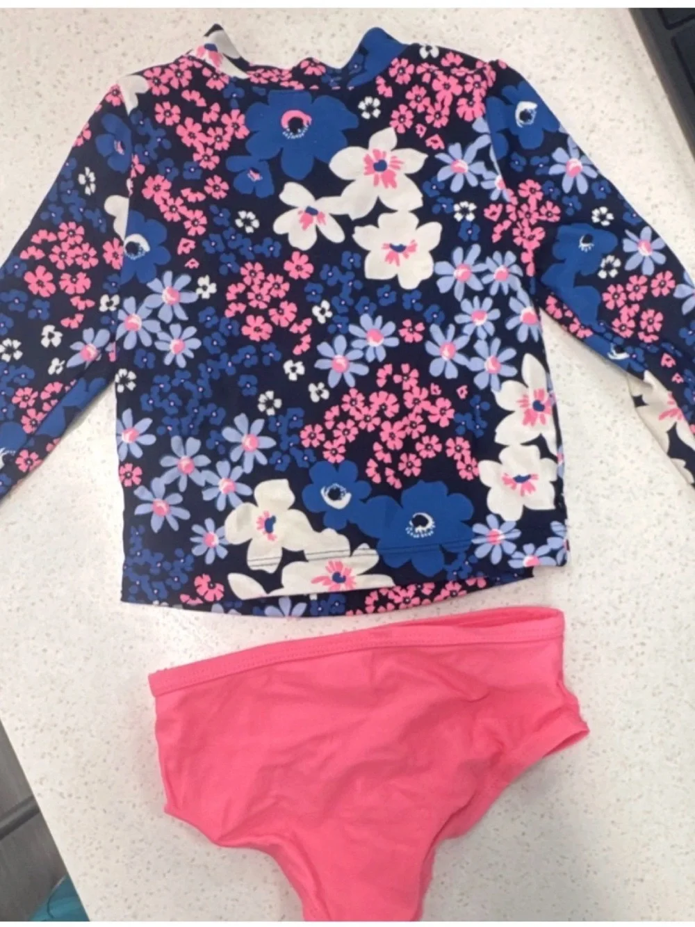 Carter's Floral Long-Sleeve Rashguard Swim Set - Navy, Pink & White